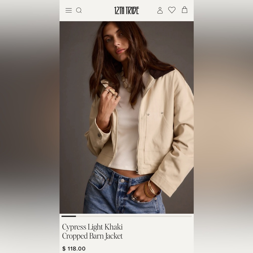 12th Tribe Light Khaki Cropped Utility Jacket New Never Worn